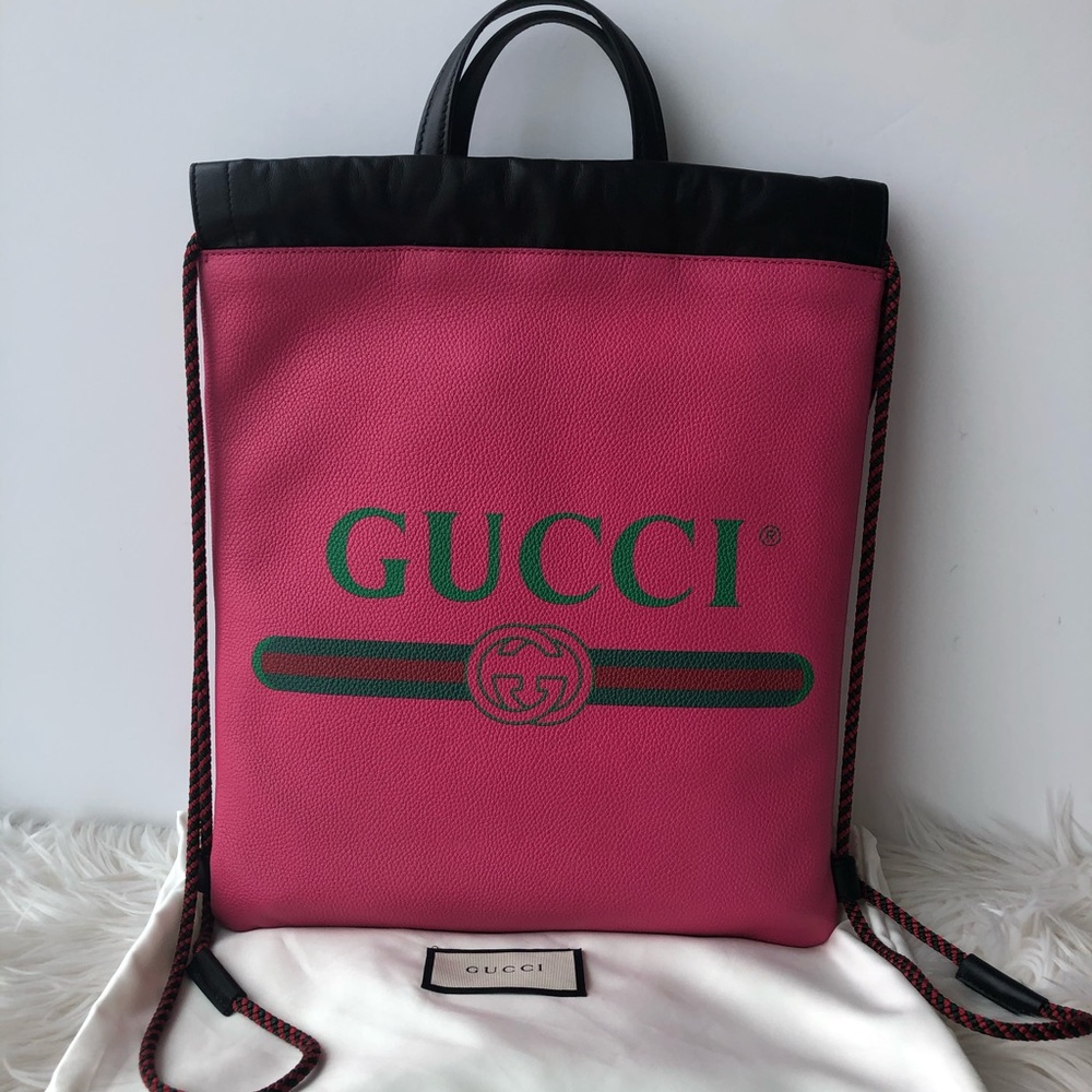 Authentic Gucci LOGO printed leather drawstring - Picture 2 of 11